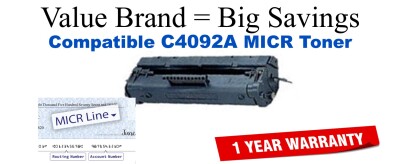 OEM Equivalent c4092 Micr toner cartridge-for printing BANK CHECKS